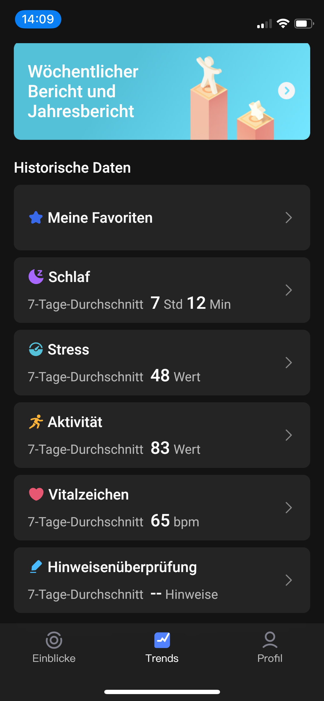 RingConn Gen 2 Wochenbericht in der App